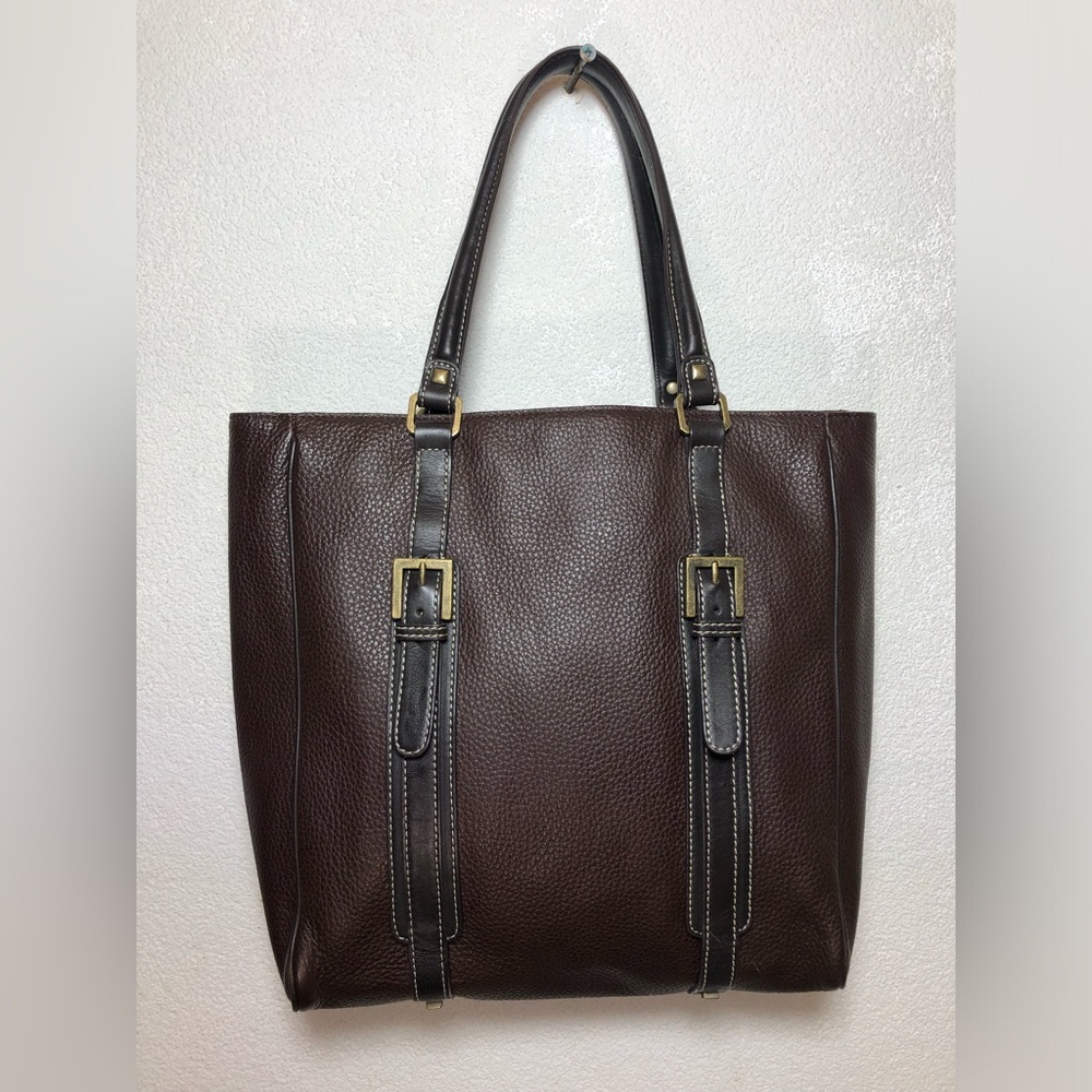 Adrienne Vittadini Dark Brown Leather Messenger Tote